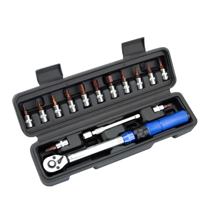 Set chei 15 piese, reglare cuplu, 2-24 Nm, crom vanadiu, compact