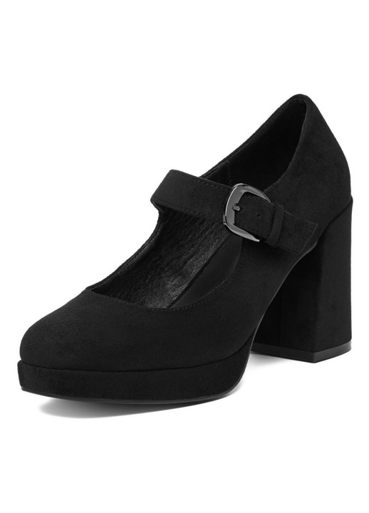 Pantofi dama, Jenny, textil, negru, toc gros, cu platforma
