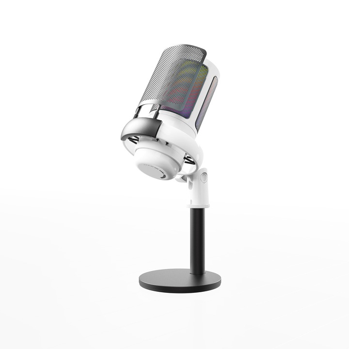 Microfon pentru streaming de jocuri, Aiorber, model de captare cardioid, anulare a zgomotului ENC, monitorizare in timp real, suport montat pe soc, filtru pop incorporat, rezistent la socuri, alb