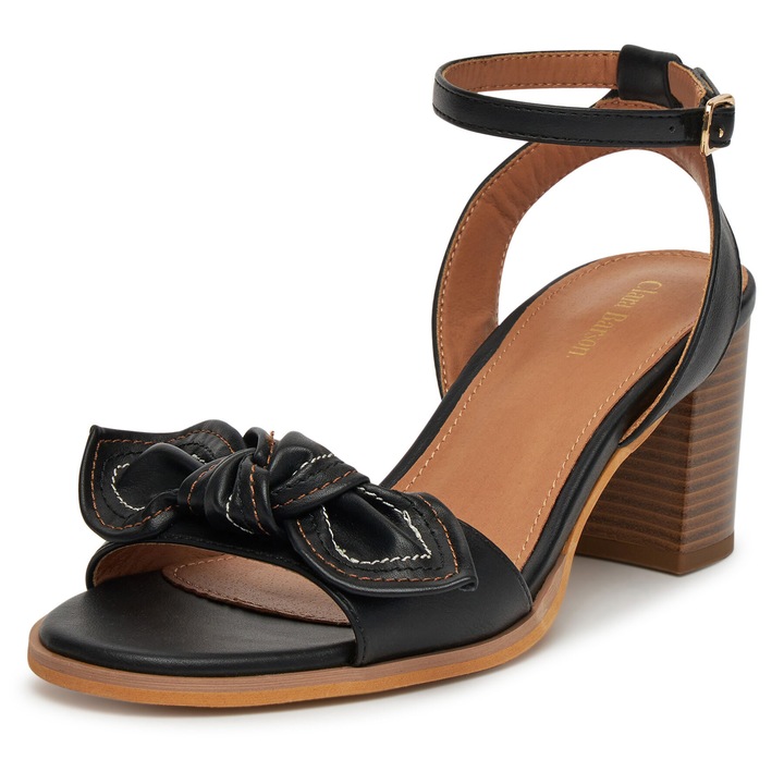 Sandale dama, Clara Barson, toc bloc, negru/maro, sintetic