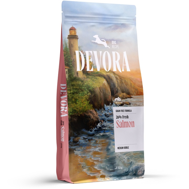 Hrana uscata pentru caini, Devora, Adult, All Sizes, Grain Free, Monoprotein, cu somon, 12 kg