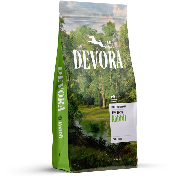 Hrana uscata pentru caini, Devora, Puppy & Junior, Medium & Large Breed, Grain Free, Monoprotein, cu iepure, 7.5 kg