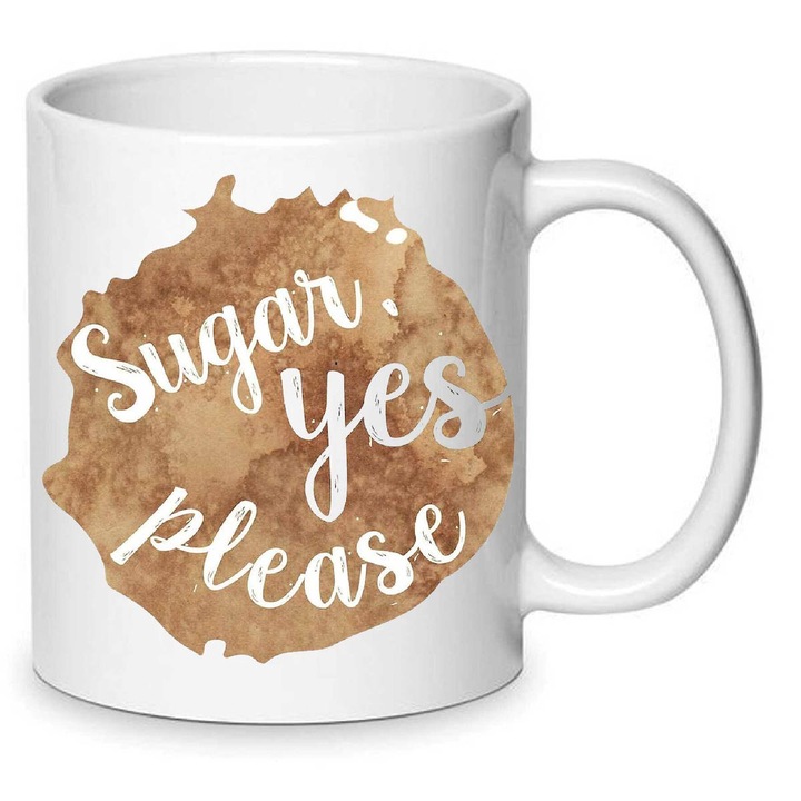 Cana Maroon 5 No9 - "Sugar Yes Please", ceramica alba, 330ml, design cu imprimeu de inalta calitate, lavabila la masina de spalat.