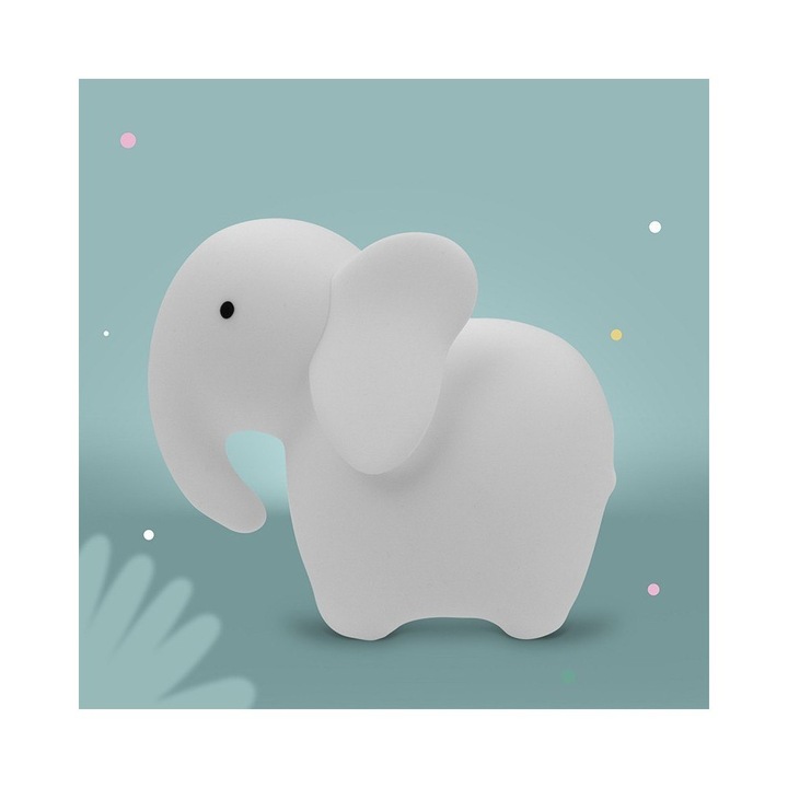 Детска нощна лампа, Лука, Бял слон LED RGB с дистанционно управление, 30x30см, комплект