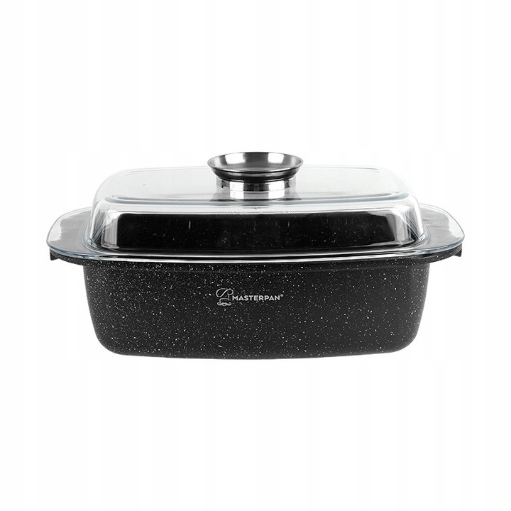 Tigaie 32cm, MASTERPAN, 5,5L, aluminiu, neagra, cu capac din sticla
