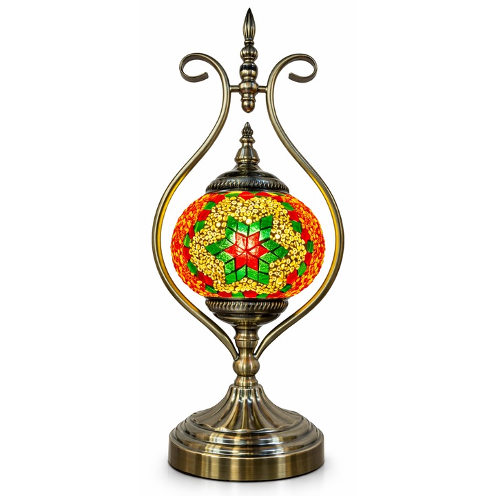 Veioza orientala mozaic din sticla, lucrata manual, Bla Bla Foam, 50x20 cm, culori verde, rosu, auriu