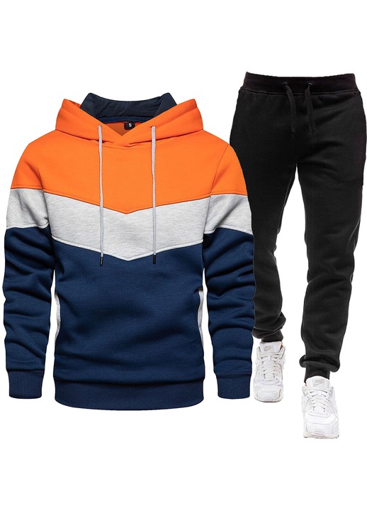 Trening lifestyle barbati, set doua piese, hanorac cu gluga, pantaloni, multicolor