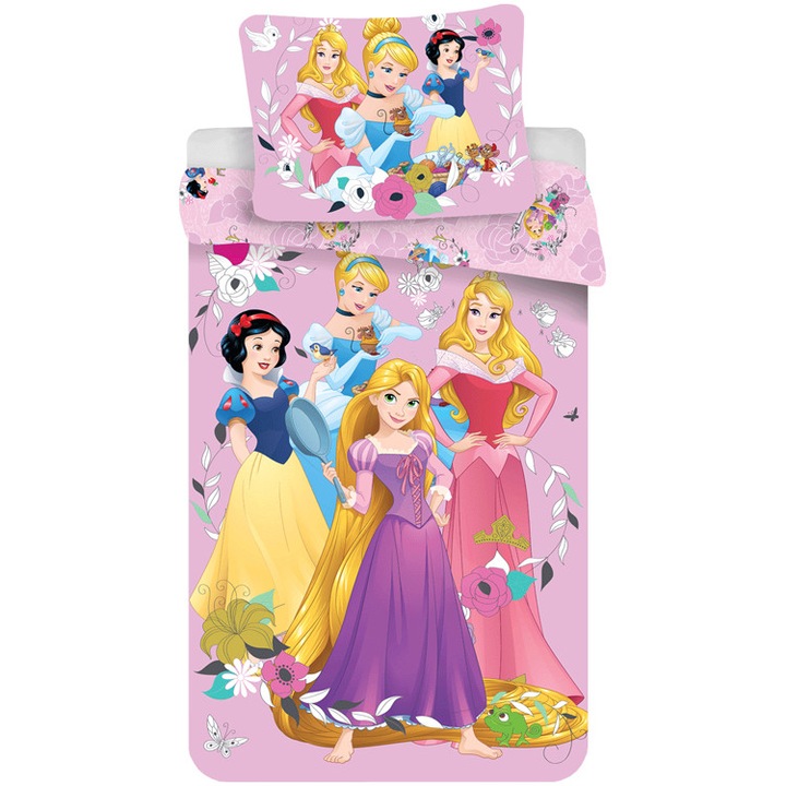 Set lenjerie Disney Princess, Jerry Fabrics, 100% bumbac, multicolor, 140x200cm, 70x90cm