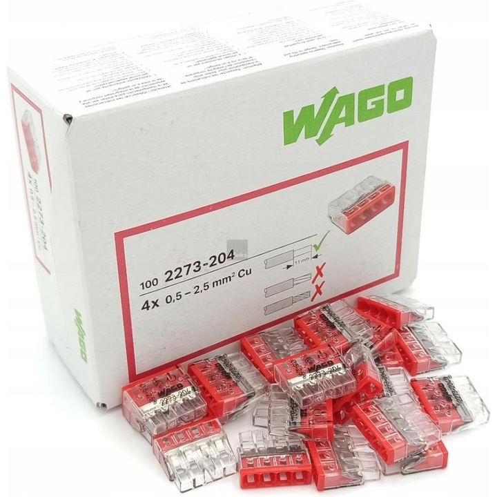 Set 100 bucati conectori compact WAGO pentru cutii de instalatie, transparent, 18x5.8x16.7mm