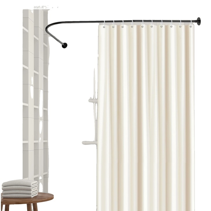 Suport pentru perdea de dus, L, otel inoxidabil, dimensiune desfasurata 95cm x 130cm, capacitate de incarcare 20kg