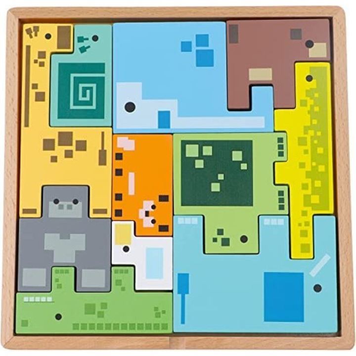 Дървен пъзел Pixel Gang, Лука, 18 месеца+, цветен, FSC