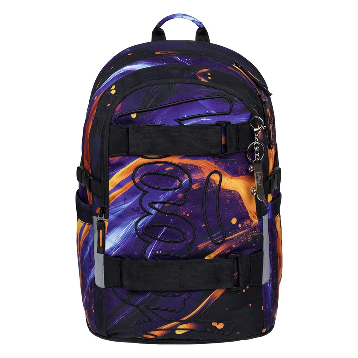 Rucsac scolar ergonomic BAAGL Skate Vibe, suport skateboard, laptop 15", 25L, 20x29x43 cm, Mov, clasele 3-8