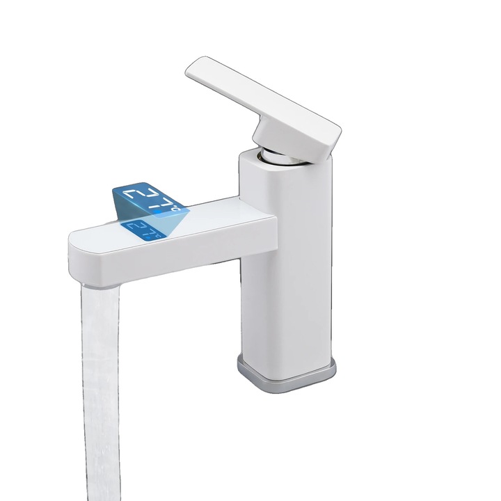 Csaptelep, digitális hőmérséklet kijelző, rozsdamentes acél konstrukció, egykaros kialakítás, mosogatópultra szerelhető