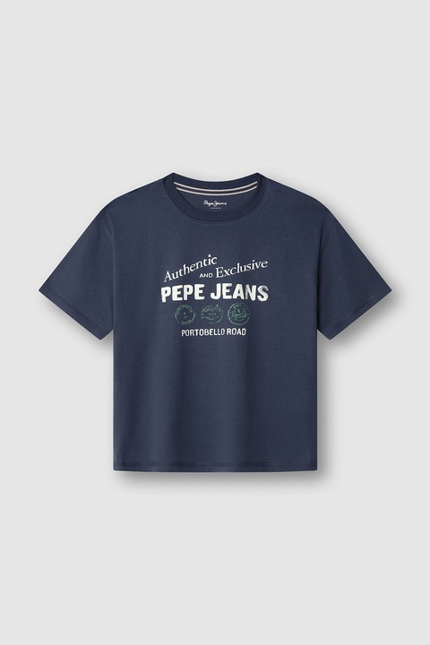 Pepe Jeans London, Logós pamutpóló, Fehér/Vízzöld/Tengerészkék