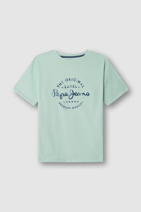 Pepe Jeans London, Kerek nyakú logós póló, Sötétkék/Halványzöld