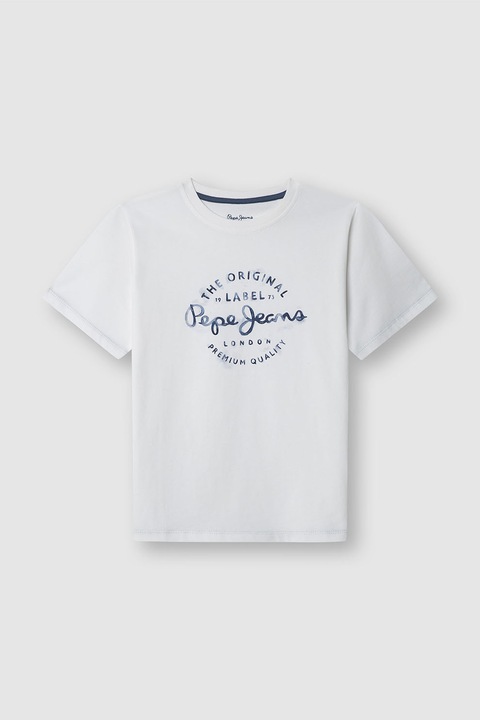 Pepe Jeans London, Kerek nyakú logós póló, Fehér/Tengerészkék