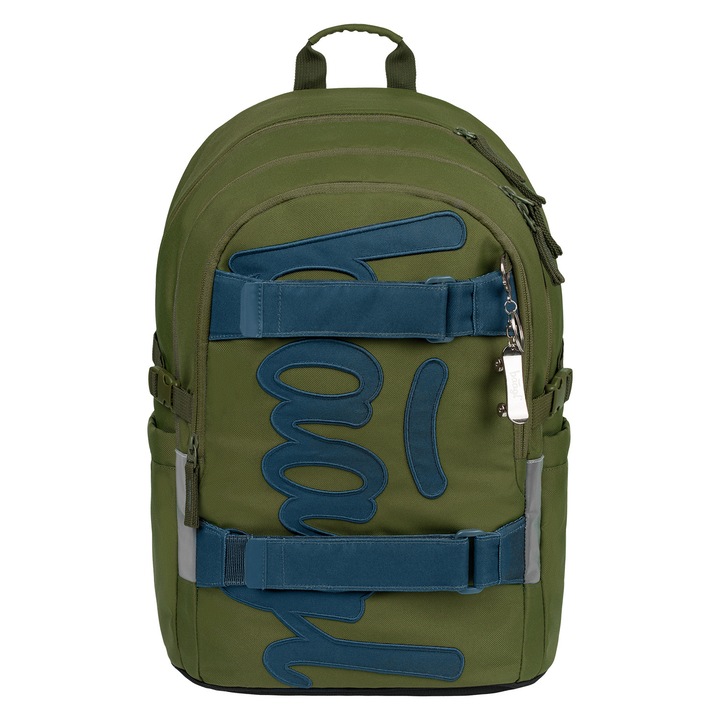 Rucsac scolar ergonomic BAAGL Skate Olive, suport skateboard, laptop 15", 25L, 20x29x43 cm, Verde, clasele 3-8