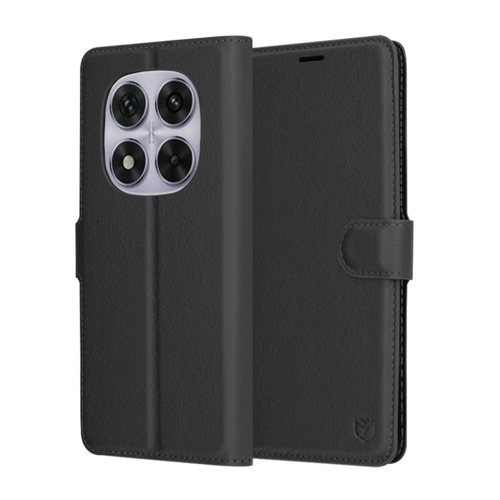 Husa pentru Xiaomi Redmi Note 14 Pro+ 5G / Redmi Note 14 Pro 5G / Poco X7, SKYDDAR INNOVATION, Leather Folio tip Carte, cu Portofel Interior, Finisaje Premium, set cu sticker, Negru