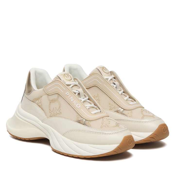 Női tornacipő, Pinko, természetes bőr, bézs, vastag talppal