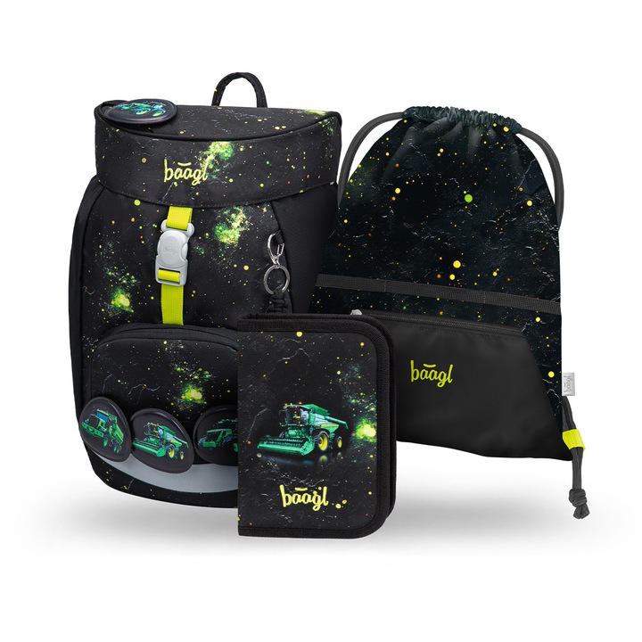 Set scolar 3 piese BAAGL Airy Tractor: Rucsac ultra-usor 20L, Penar, Sac, 20x25x40 cm, Negru, varsta 6-10 ani