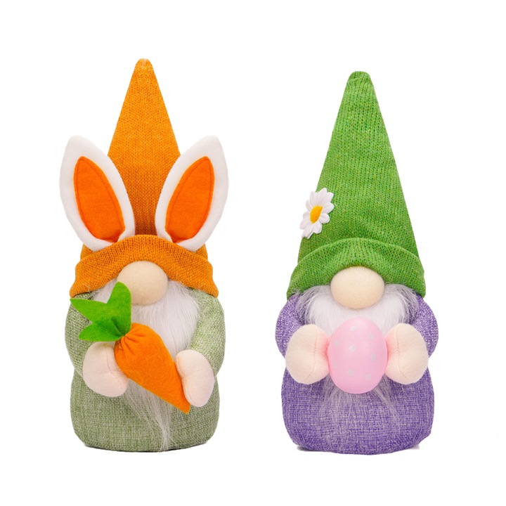 Set jucarii de plus de Paste, iepuras cu morcov si papusa fara fata, 33cm