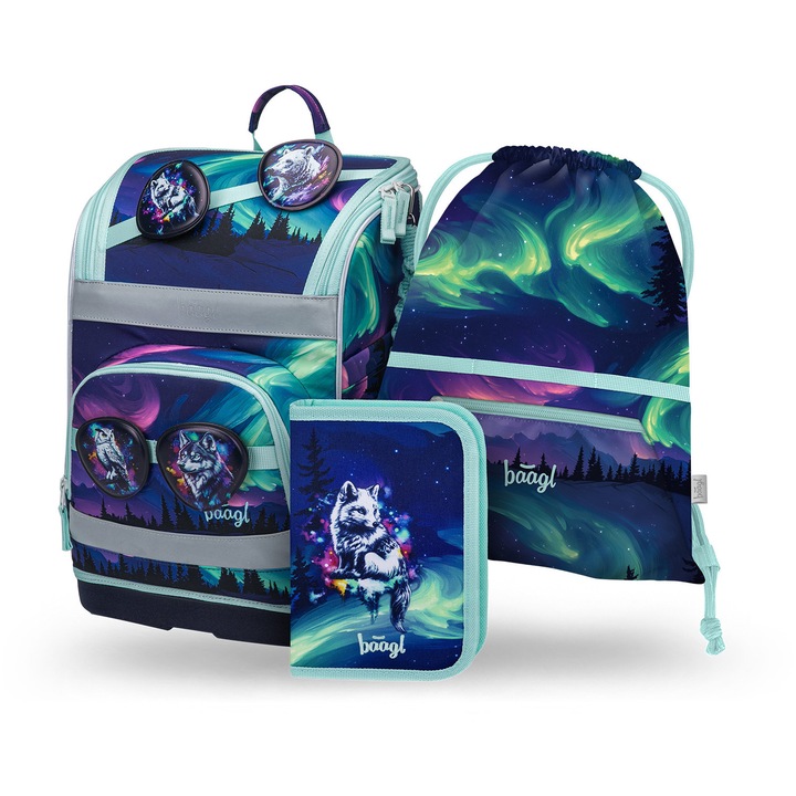 Set rucsac scolar 3 piese BAAGL Zippy Plus Aurora: Rucsac 21L, Penar, Sac, 20x28x37 cm, Mov