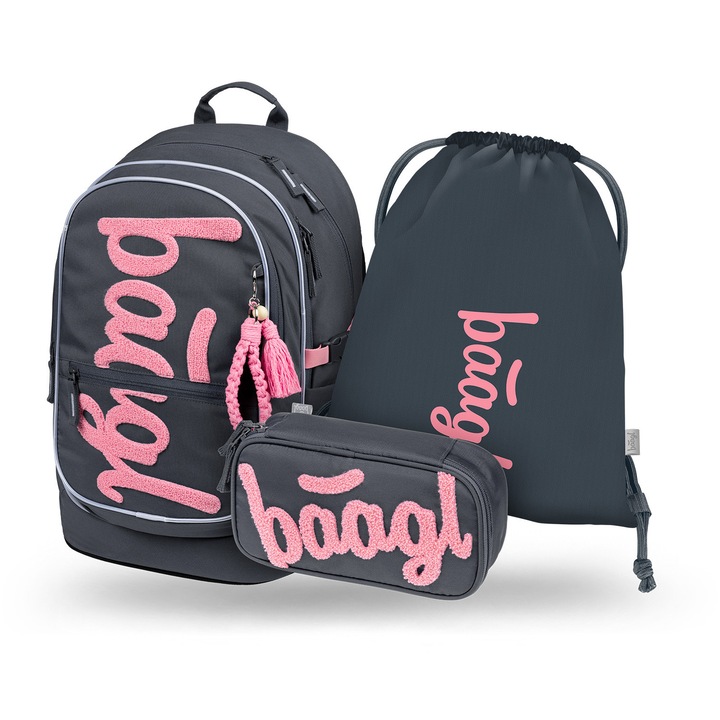 Set rucsac scolar 3 piese BAAGL Core Logo Roz: Rucsac 25L, Penar, Sac, 20x29x43 cm, Roz