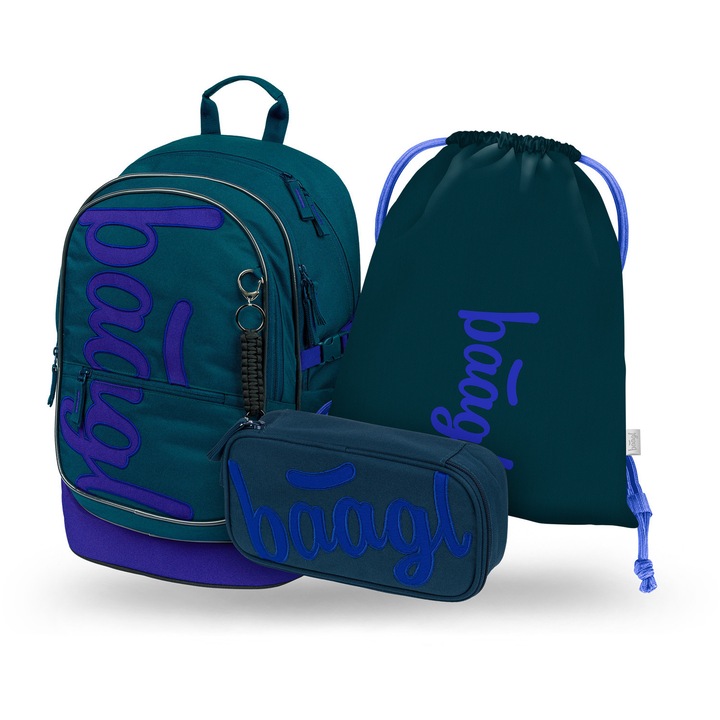 Set rucsac scolar 3 piese BAAGL Core Logo Albastru: Rucsac 25L, Penar, Sac, 20x29x43 cm, Albastru
