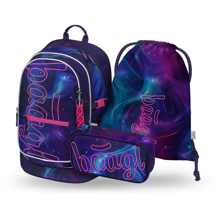 Set rucsac scolar 3 piese BAAGL Core Nova: Rucsac 25L, Penar, Sac, 20x29x43 cm, Mov