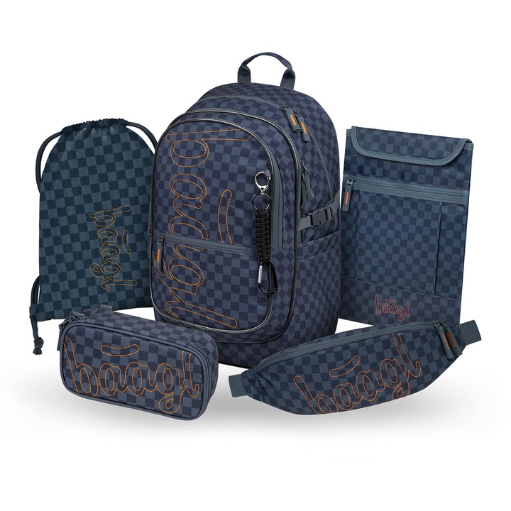 Set rucsac scolar 5 piese BAAGL Core Ska Gri: Rucsac 25L, Penar, Sac, Borseta, Husa laptop, Gri, clasele 3-8