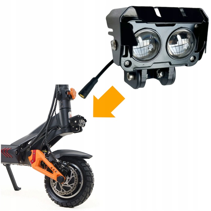 Lampa LED frontala pentru hulajnoga, neagra, 9cm, set 1 buc.