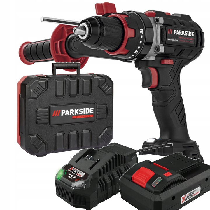 Акумулаторна ударна бормашина Parkside PSBSAP C3, безчеткова, 20V, 217x210x82mm, 1.45kg, комплект с куфар