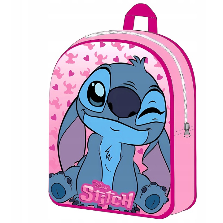 Ghiozdan STITCH roz, 40x30x15cm, 2 ramite reglabile, buzunar frontal cu fermoar
