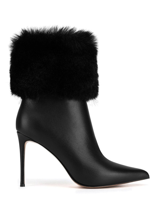 Botine dama, Eva Minge, piele naturala, toc stiletto, negru, 38 EU