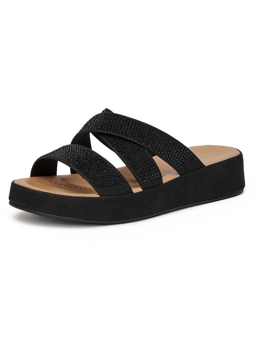 Papuci dama, Clara Barson, negru, material sintetic, decoratiuni zirconii