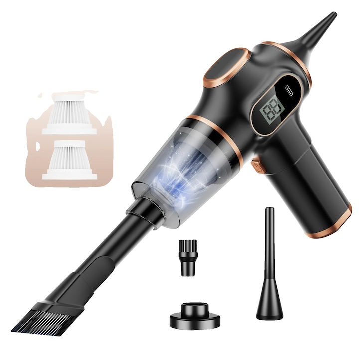 Aspirator auto, putere mare de aspiratie, design portabil si compact, negru