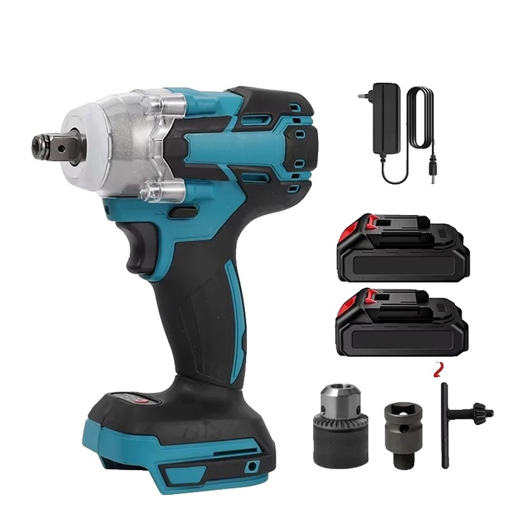 Cheie cu impact, 520Nm, motor fara perii, set cu 2 acumulatori
