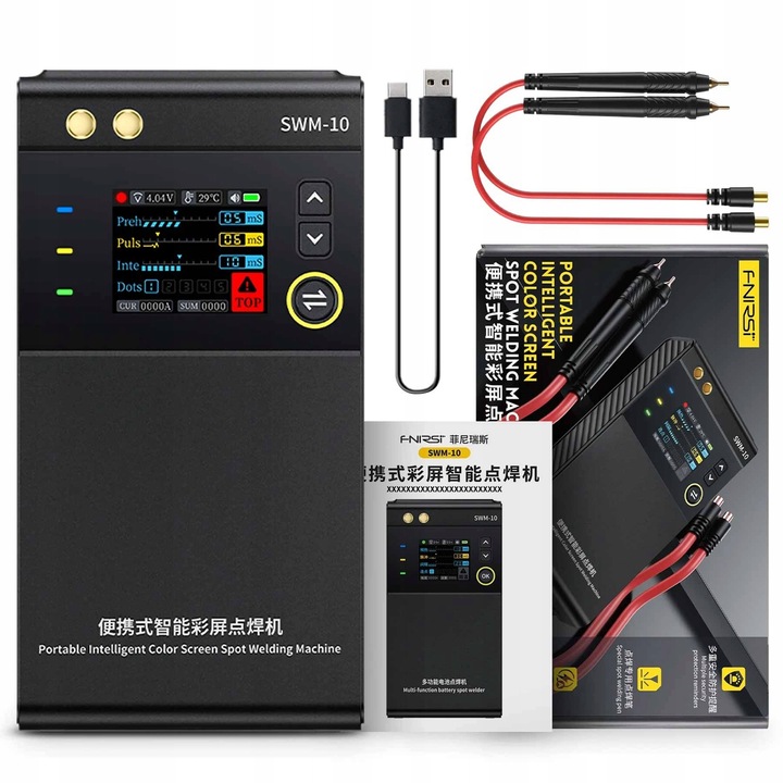 Fnirsi SWM-10 ponthegesztő, hordozható, maximális áramerősség 1200 A, 5000 mAh akkumulátor, 1,8" színes kijelző, fekete