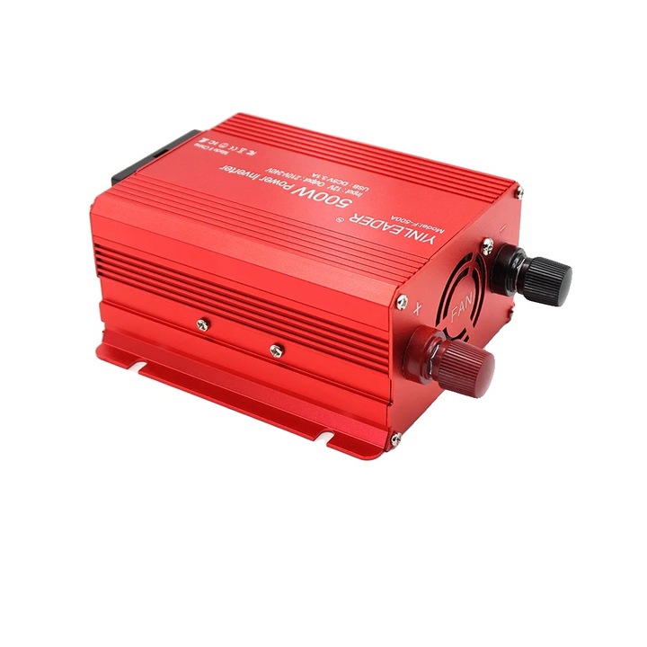 Inverter 500W, Áramátalakító, Európai aljzat, 350W folyamatos teljesítmény, 500W csúcsteljesítmény, 12V DC-ről 220V AC-re