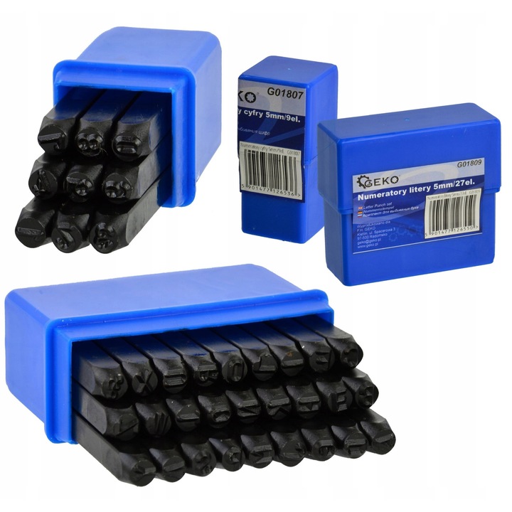 Set stampile litere si cifre, Geko, 36 elemente, otel carbon