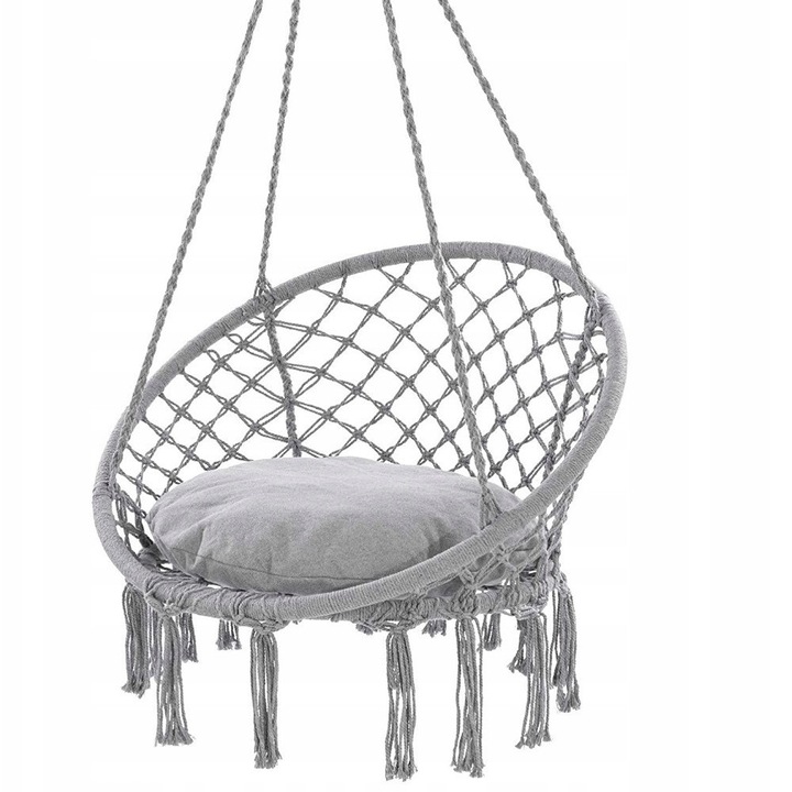 Висящ хамак Boho, сив, 135x80см, капацитет 150кг, за вътрешна и външна употреба