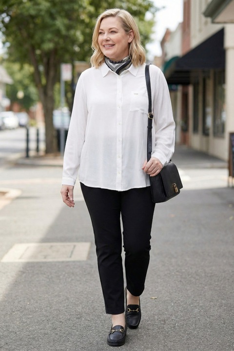 Fekete nadrág zsebdíszítéssel