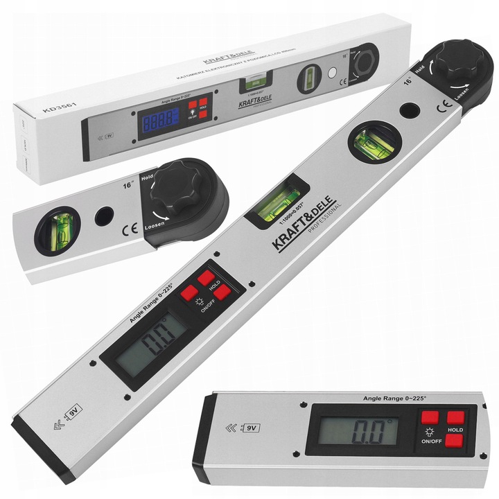 Katomierz electronic KD3561 cu nivela LCD 400mm, 0-230°, precizie +/-0,1, alimentare 9V