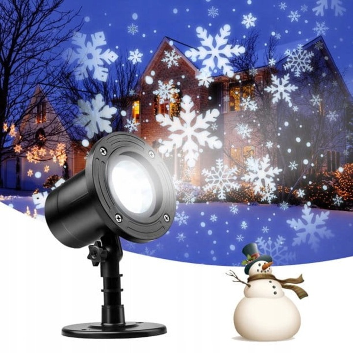 LED karácsonyi projektor, 4W, hópelyhes effektus, IP44/IP65, 10x10x31cm