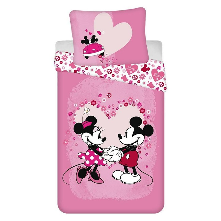 Ágyneműhuzat garnitúra Egér Mini Miki 140x200cm, 70x90cm, többszínű
