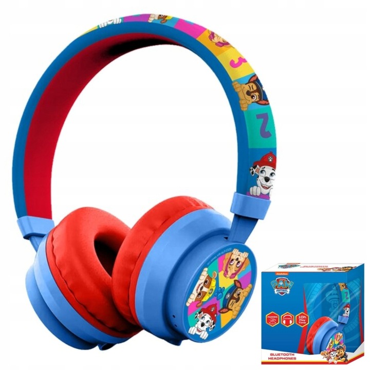 Psi Patrol vezeték nélküli fejhallgató, gyerekeknek, bluetooth, 10 óra üzemidő, 42x30x1cm, USB töltővel