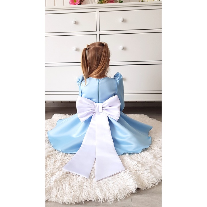 Rochie tafta cu alb, Albastru