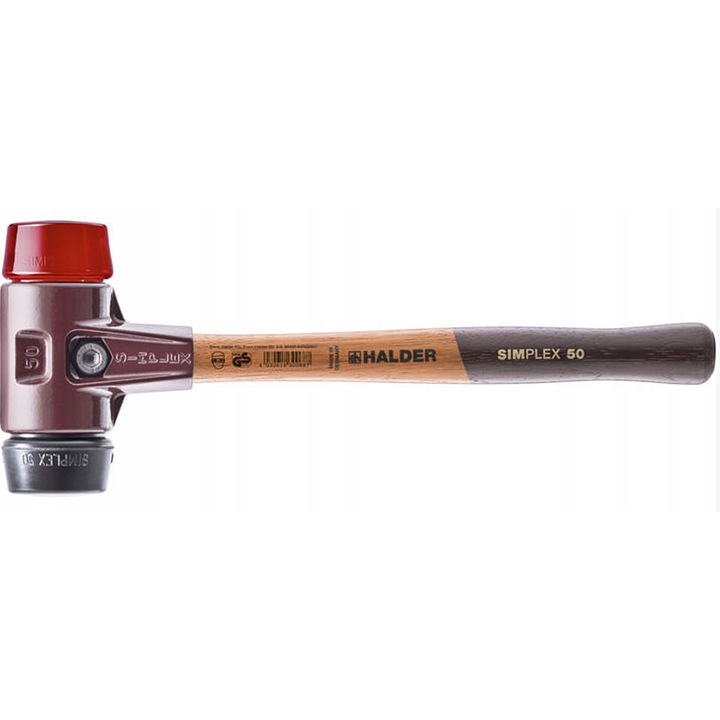 Set de ciocane SIMPLEX Halder, 30x300mm, 40x330mm, 50x350mm, 60x405mm, guma/plastic, trunchi din lemn