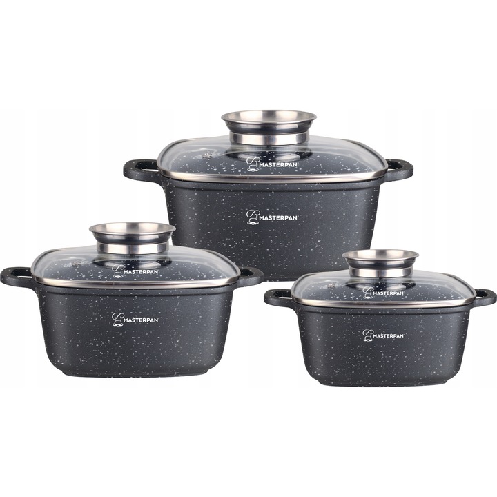 Set oale kwadratice 6 piese, 20x9cm, 24x10cm, 28x11cm, ceramica-marmura, Masterpan