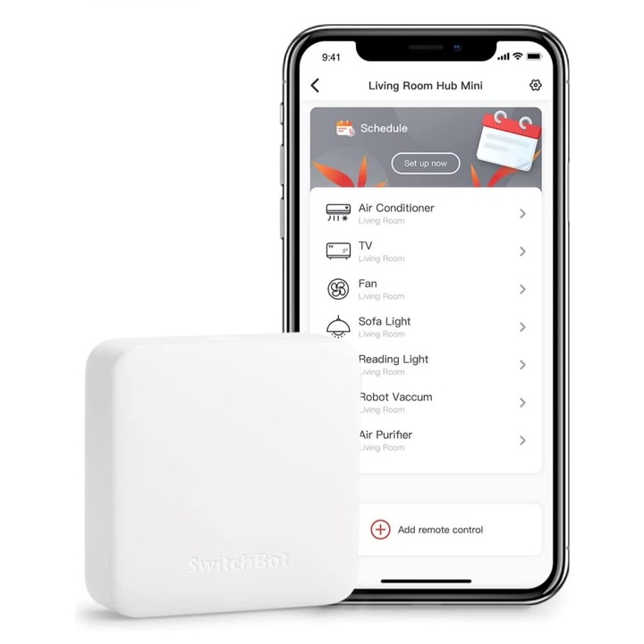 Hub inteligent SwitchBot Hub Mini, control universal IR, compatibil Wi-Fi 2.4 GHz, control vocal Alexa/Google Assistant/Siri, alimentare USB, alb, 1 buc